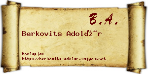 Berkovits Adolár névjegykártya